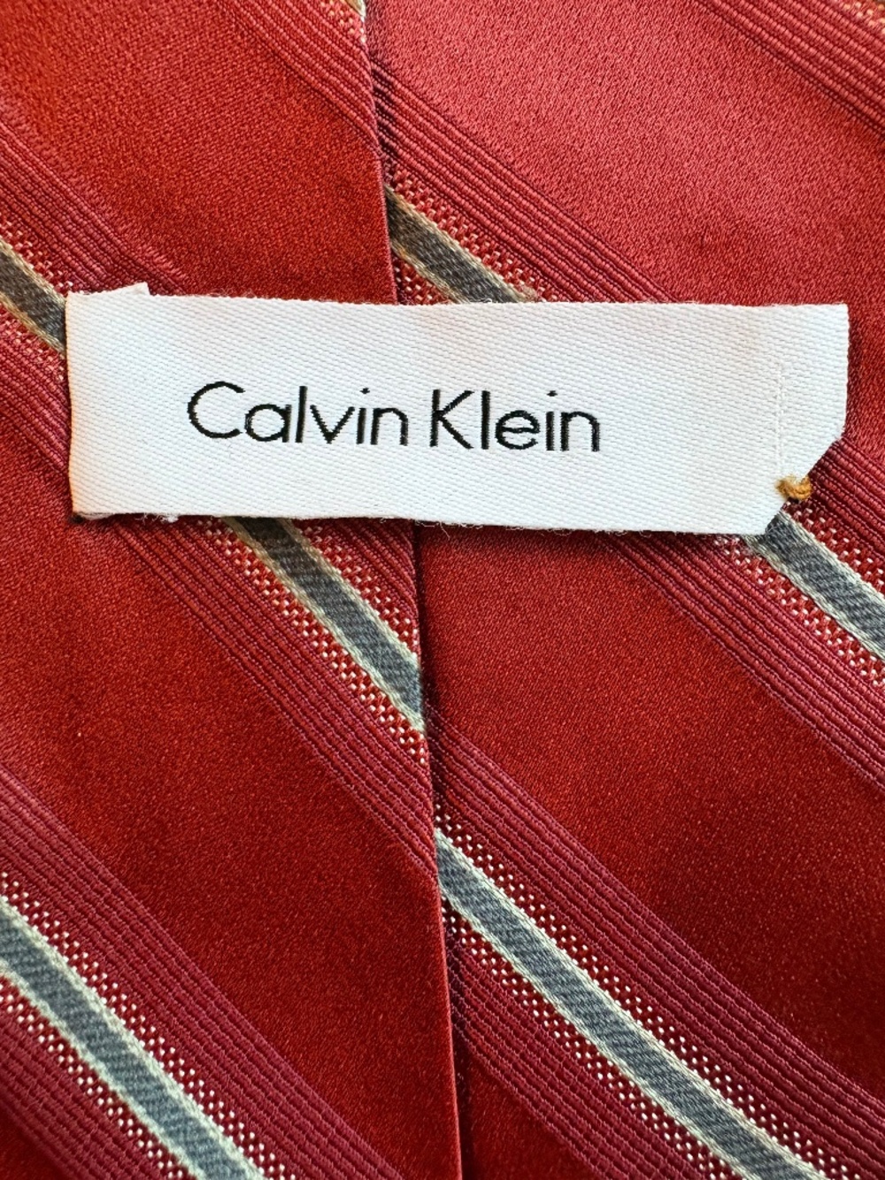 Calvin Klein Silk Striped Tie Vintage Red Charcoal Gray Silver 3.75" Wide
